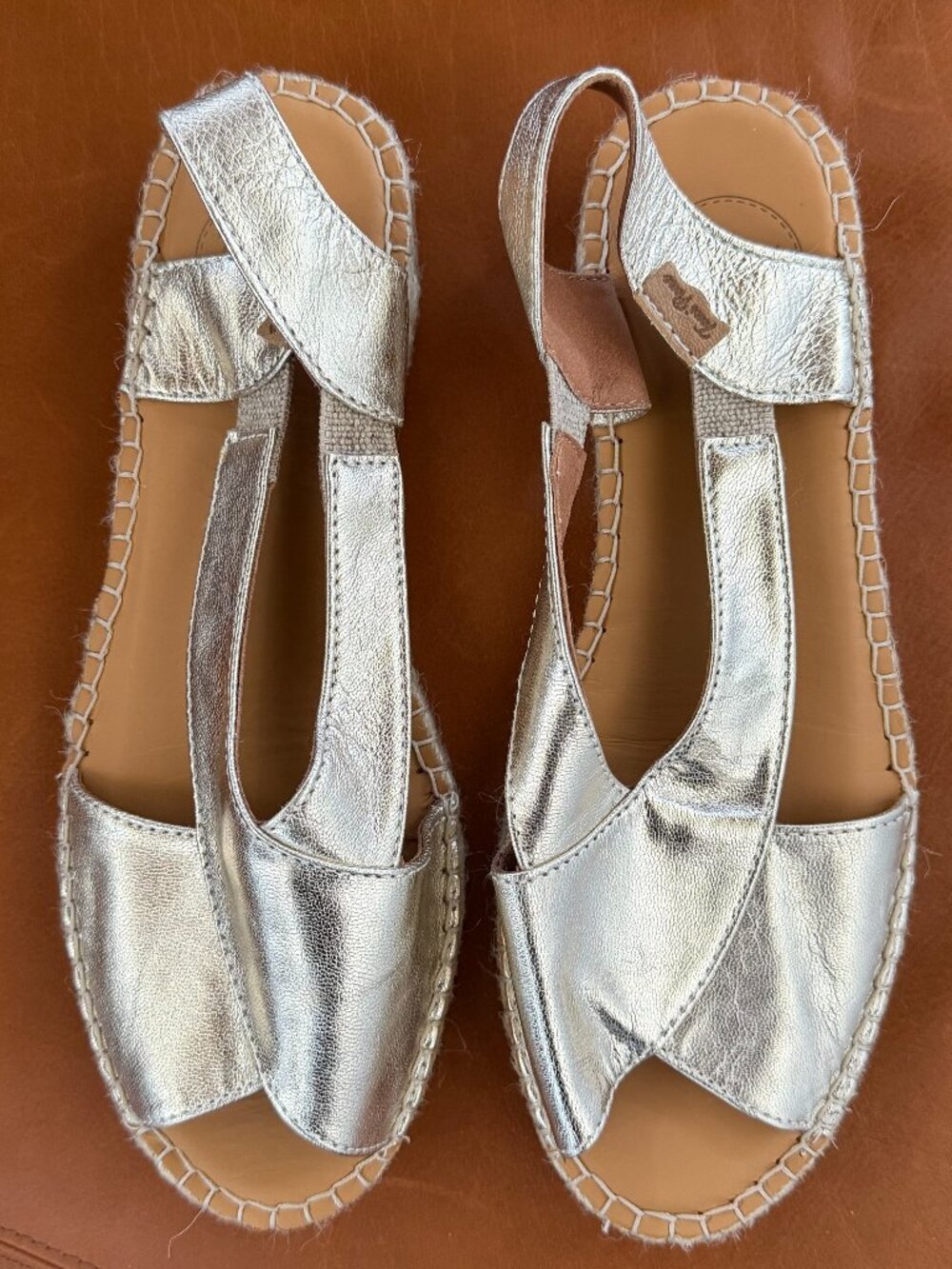 Metallic Gold Leather Espadrille Slingback Sandals Size 40 I US 9 Made in Spain